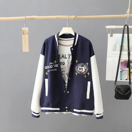 贴图棒球服少女2024秋装新款初中生宽松夹克高中生上衣情侣款外套图片