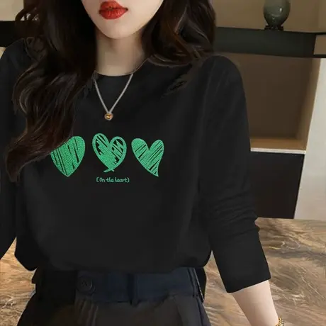 网红t恤女长袖宽松内搭设计感小众上衣ins2022年新款纯棉秋装打底图片