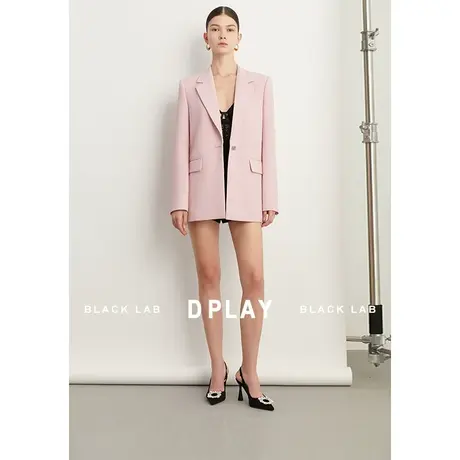 DPLAY春装新通勤OL风花簇粉翻驳领金属扣宽松长袖西装外套图片