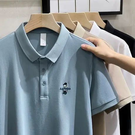 时尚小熊刺绣POLO衫翻领珠地棉短袖T恤男士休闲百搭修身保罗上衣商品大图