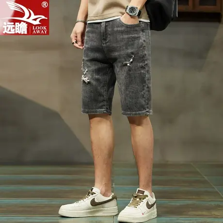 破洞牛仔短裤男士潮牌宽松直筒中裤夏季薄款潮牌休闲五分裤子男款商品大图