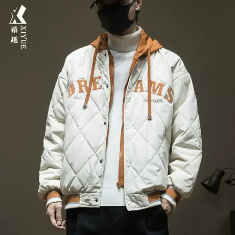 美式假两件保暖外套男秋冬季宽松大码棉衣男士潮牌痞帅炸街棒球服图片