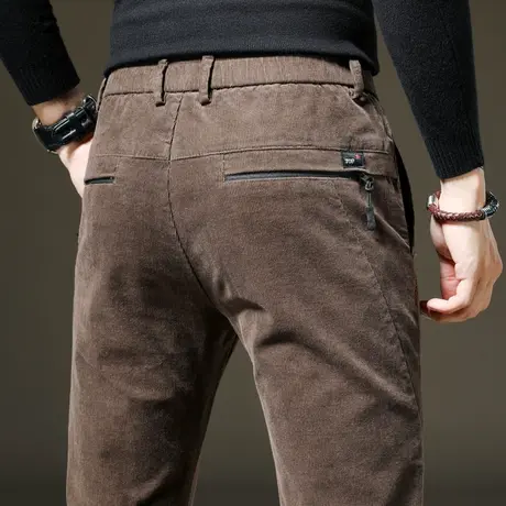 春季纯棉灯芯绒裤子男士休闲长裤直筒宽松灯草绒中年爸爸男装百搭商品大图