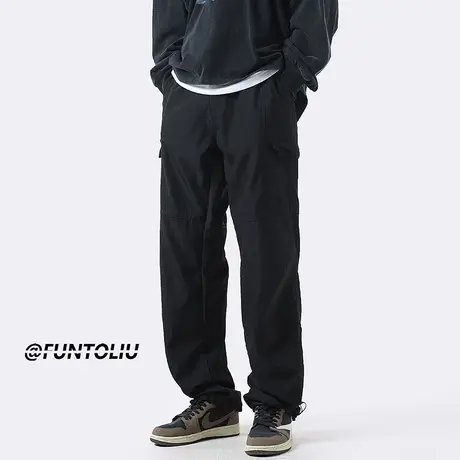 冲锋裤子男款秋季防风美式运动户外防风速干宽松直筒工装休闲长裤商品大图