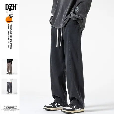 男士黑色牛仔裤男秋季直筒裤子男款2024新款美式高街垂感休闲长裤商品大图