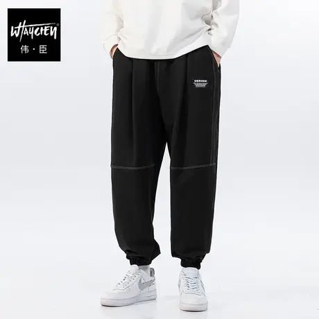 伟臣潮牌大码男装春秋装小脚裤休闲裤男胖子加肥加大辑明线卫裤男商品大图