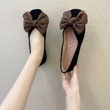 单鞋女2021年新款软底豆豆鞋仙女风蝴蝶结浅口瓢鞋配裙子女鞋夏季商品大图