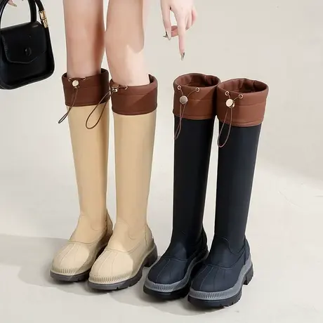 洋气长筒靴女冬季2023年新款小众百搭粗跟不过膝靴复古显瘦高筒靴图片