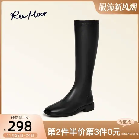 REEMOOR睿慕平底不过膝长筒靴白色骑士靴女瘦瘦靴2023秋冬新款女商品大图