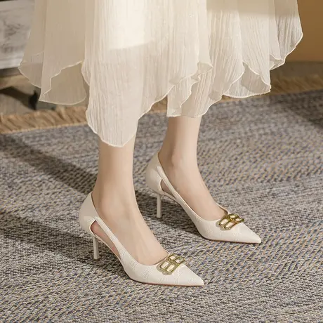 2024年夏季新款尖头高跟鞋女细跟性感金属扣百搭通勤宴会职业单鞋商品大图