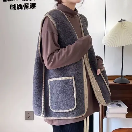 秋冬2024年新款韩版羊羔毛棉坎肩女时尚百搭保暖棉马甲休闲背心潮商品大图