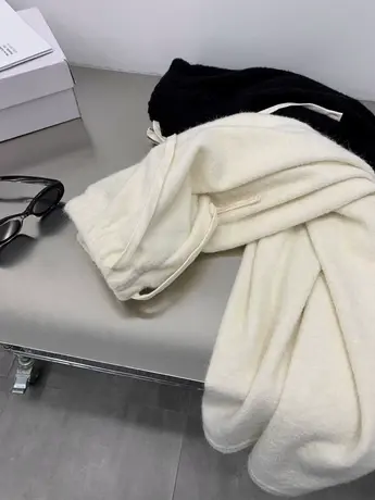 羊毛针织直筒裤女2023秋冬百搭高腰宽松显瘦抽绳垂感阔腿长裤子商品大图