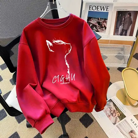 vintage外套山东即墨卫衣女圆领街头风ins潮秋冬加绒甜酷情侣上衣商品大图