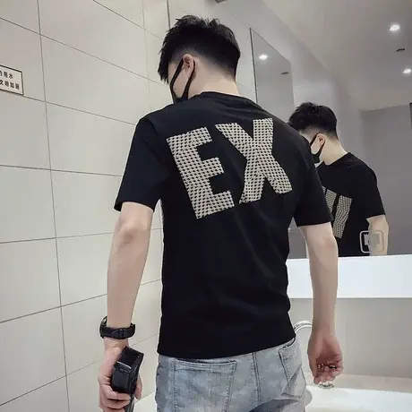 短袖男士夏季潮牌百搭半截袖2023新款潮流简约衣服ins超火宽松t恤商品大图