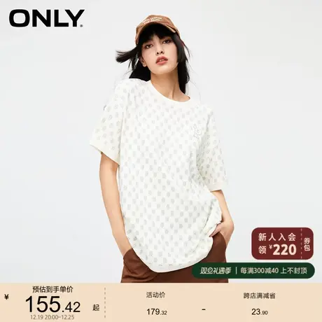 ONLY奥莱简约休闲百搭字母刺绣宽松圆领T恤女图片