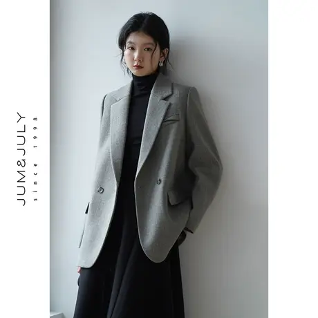 嘉茱莉2025年春季新款灰色西装外套女高级质感西服上衣设计感小众图片