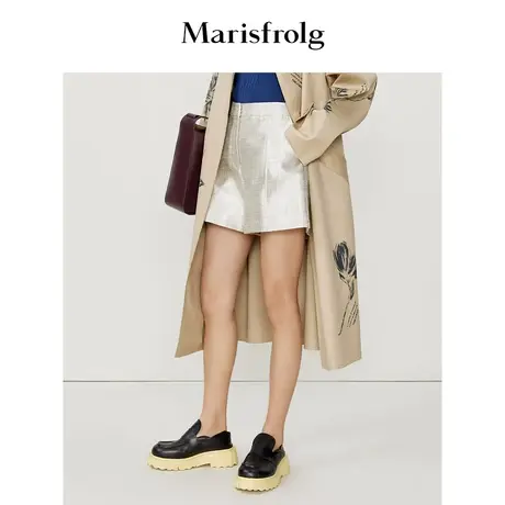 【商场同款】玛丝菲尔休闲裤春季新款米黄色柞蚕丝A字休闲短裤商品大图