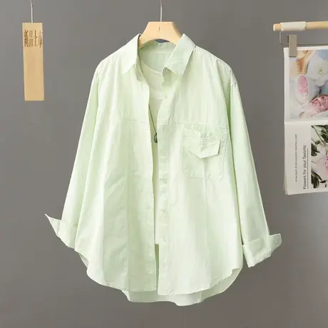 浅绿色女士衬衫纯棉2024早初春女装新款设计感小众衬衣薄外套上衣图片