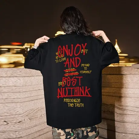 大码宽松美式街头嘻哈T恤男潮高街潮牌情侣短袖潮流半袖男款夏季商品大图