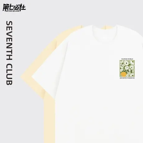 第七公社花朵半袖t恤女宽松纯棉短袖2024新款潮美式复古圆领上衣商品大图