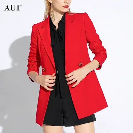 AUI红色职业气质修身西装外套女2024年春秋新款御姐垫肩收腰西服图片