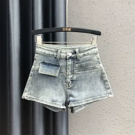 2024夏季新款小个子复古牛仔短裤女辣妹高腰显瘦弹力a字阔腿裤潮图片