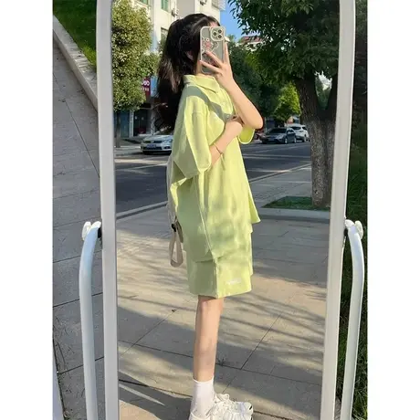 休闲运动polo衫套装女夏季新款学生小个子短袖短裤两件套盐系炸街商品大图