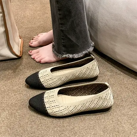 飞织王妃鞋女春夏浅口单鞋针织透气孕妇平底豆豆鞋软底一脚蹬瓢鞋商品大图