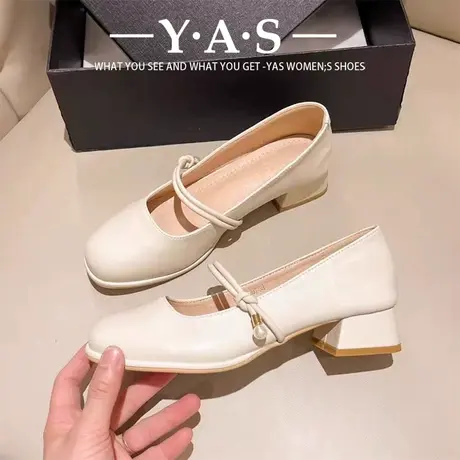 仙女鞋温柔浅口小方头单鞋女粗跟晚风玛丽珍鞋子配裙子淑女伴娘鞋商品大图