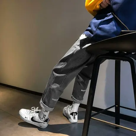 牛仔裤男宽松休闲裤春夏直筒潮牌工装长裤韩版潮流百搭裤子九分裤商品大图