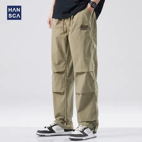 hansca春季新款宽松直筒休闲裤男美式潮牌褶皱痞帅潮青少年长裤子商品大图