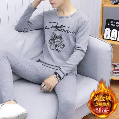 男士保暖内衣加绒加厚套装青少年秋衣秋裤初中高中学生大童棉毛衫商品大图