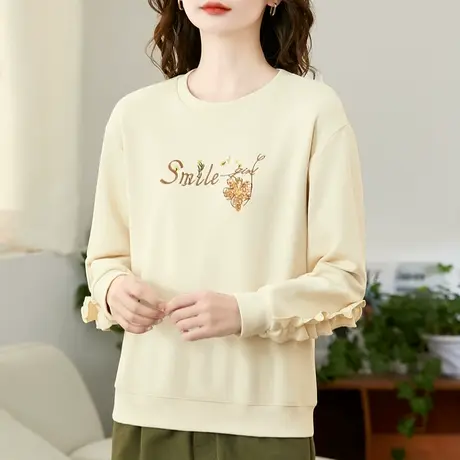 圆领卫衣女春秋2023年新款爆款时尚刺绣宽松上衣洋气百搭外套棉质商品大图