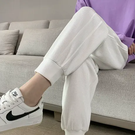 白色运动裤女ins潮春秋宽松小个子抽绳束脚显瘦韩版哈伦休闲卫裤图片