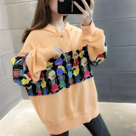 春季潮牌卡通印花宽松卫衣女2023新款时尚连帽百搭长袖套头上衣图片