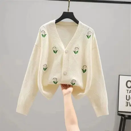 春装刺绣女士针织开衫2023年新款早春女装女士毛衣针织开衫外套女商品大图