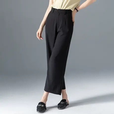 黑色冰丝阔腿裤女2023新款夏季薄款裤子小个子九分裤天丝裤直筒裤商品大图