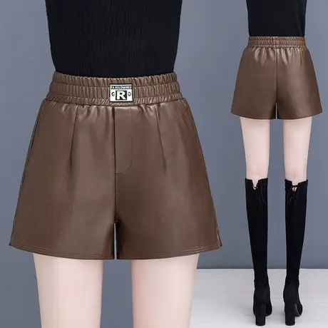 皮裤女2023新款高腰短裤外穿松紧腰PU皮裤子小个子宽松阔腿靴裤潮图片