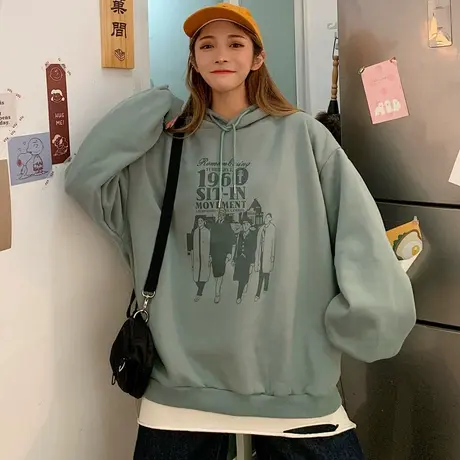 waitmore超火卫衣女秋冬宽松韩版bf慵懒风加绒加厚连帽外套潮ins商品大图