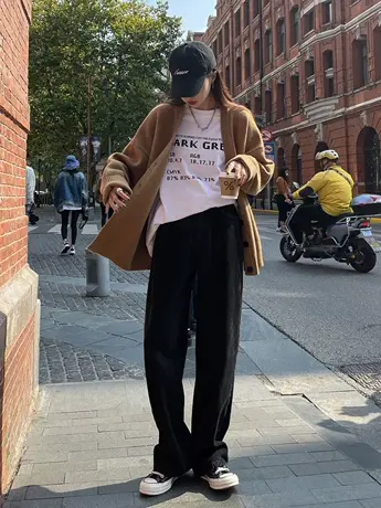 清仓捡漏小众高街港风遮肉显瘦复古直筒牛仔裤女宽松阔腿长裤商品大图