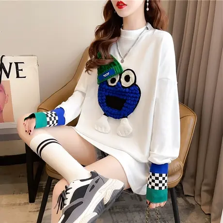 设计感小众长袖t恤女秋冬季韩版宽松加绒加厚内搭洋气打底衫上衣商品大图