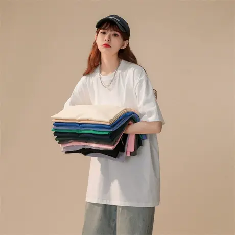 纯棉百搭纯色短袖t恤女2023年新款春夏季ins潮牌韩版宽松大码上衣图片