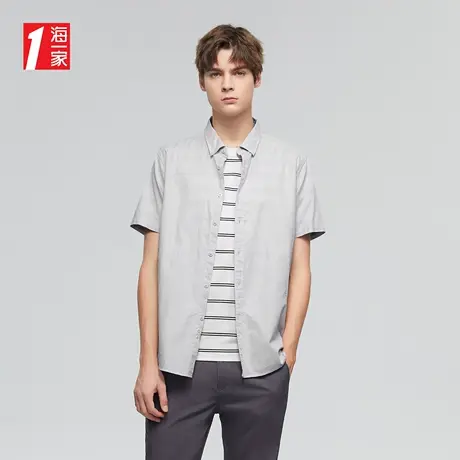 海一家牛津纺短衬新款简约大方舒适青春休闲短袖衬衫男图片