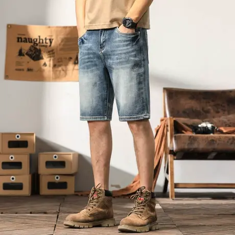 夏季薄款宽松潮流五分裤男士百搭复古牛仔短裤时尚微弹中裤弹力商品大图