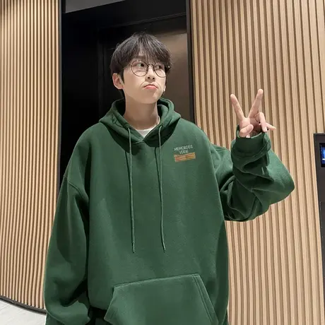 墨绿色重磅卫衣男春秋款连帽潮牌oversize男士外套春秋季美式上衣商品大图
