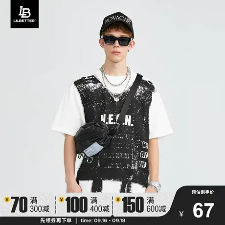 Lilbetter男士短袖t恤美式复古t恤街头潮流上衣新款半袖宽松体恤商品大图