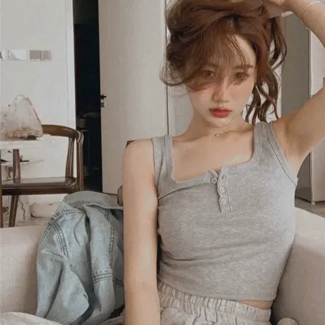 设计感小众吊带背心女2024夏季小众内搭外穿修身纽扣螺纹上衣ins商品大图