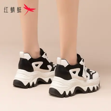 红蜻蜓厚底鞋女2023新款秋冬女鞋黑白鞋子小个子爆款老爹鞋女图片