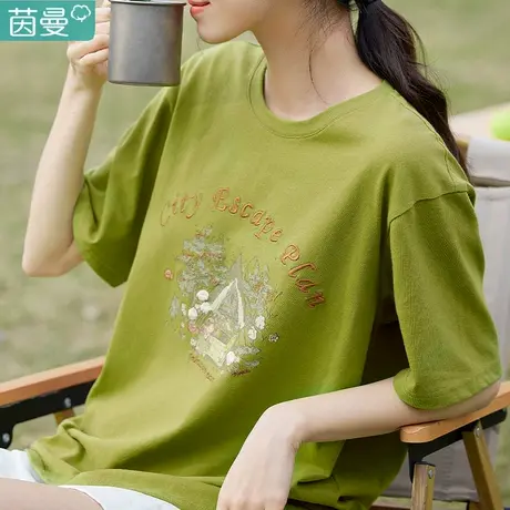 茵曼T恤女士短袖2023年新款时尚洋气纯棉夏天女款上衣体桖潮半袖图片