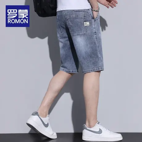 罗蒙男士牛仔短裤夏季薄款弹力五分裤潮牌宽松直筒休闲五分中裤子图片